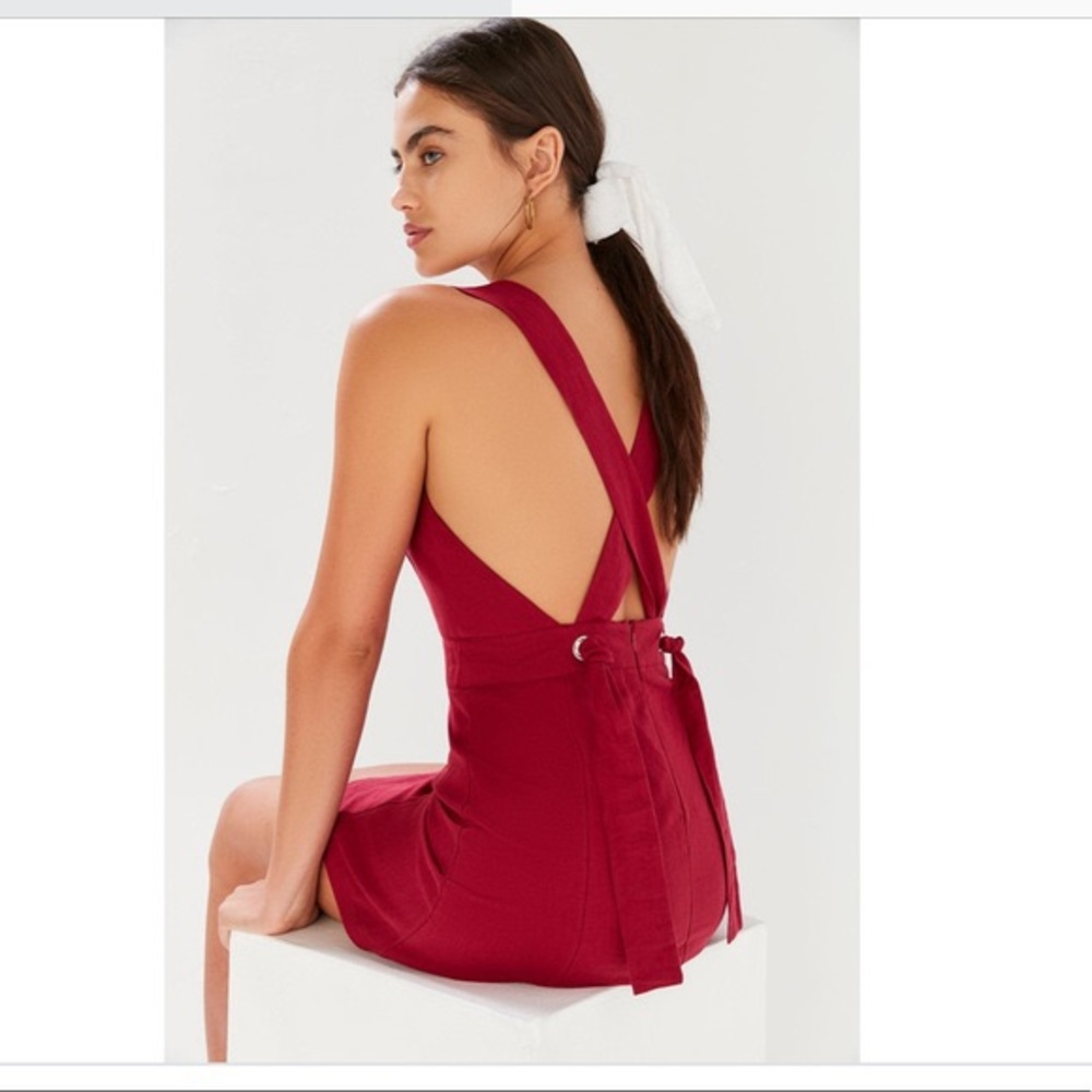 SOLD UO Lynn Linen Apron Cross Back Dress